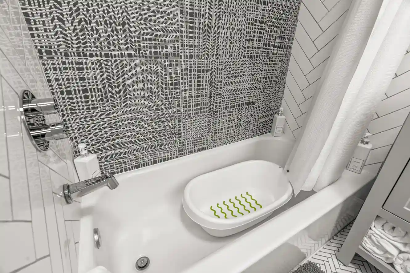 Thoughtful touches like a baby bath insert make this home family-friendly and stress-free.