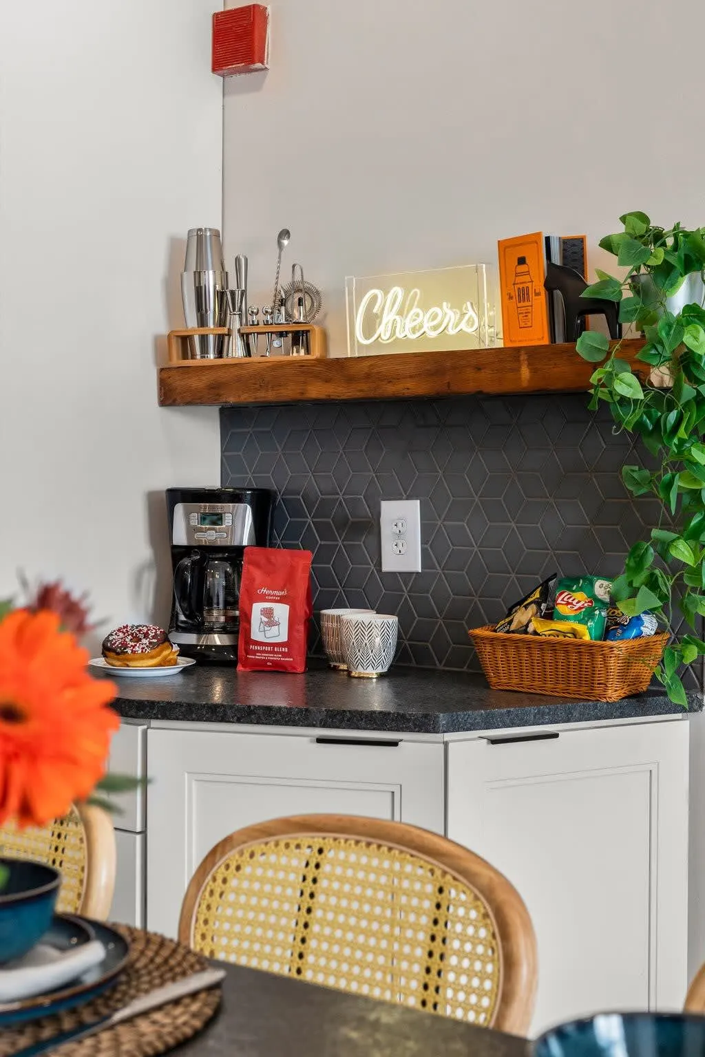 A cozy touch of hospitality—grab a snack, brew fresh coffee, or toast to your Philly getaway.