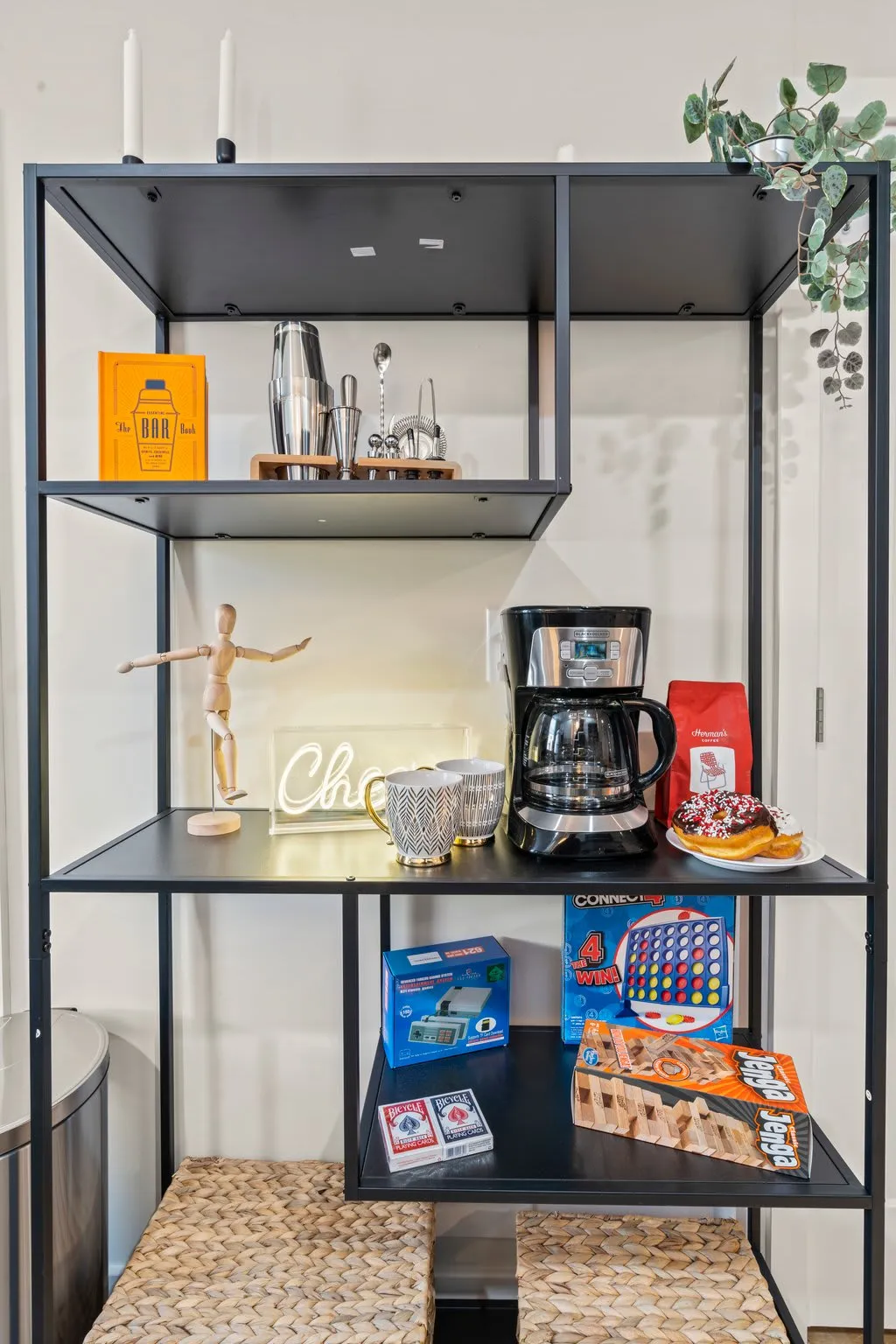 Your personal “Cheers” station—complete with coffee, barware, and games for laid-back Philly nights in.