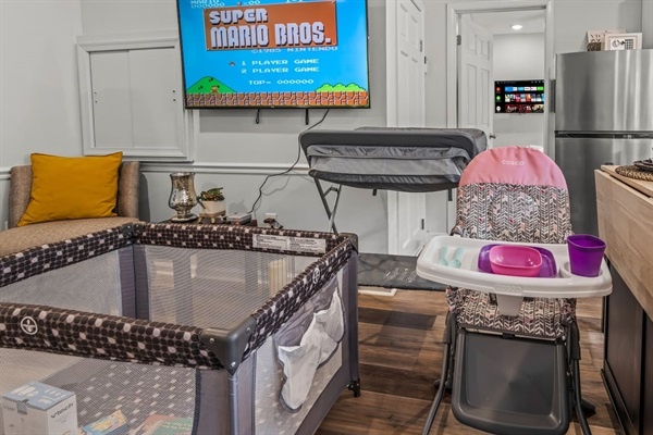 Traveling with kids? You'll appreciate the convenience of a well-equipped space with a playpen, high chair, and baby essentials. Relax knowing your little ones are entertained and comfortable.