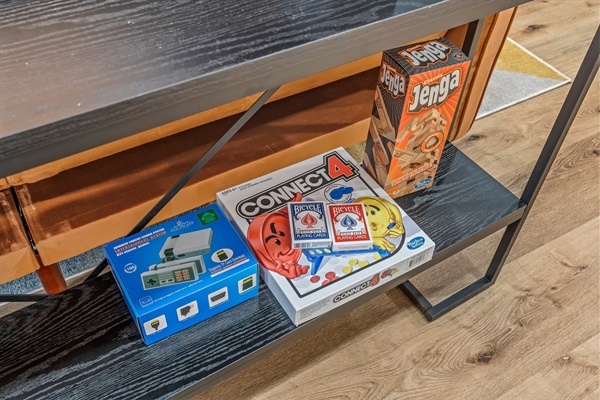 Game night ready! Enjoy Connect 4, Jenga, and more—perfect for family fun or friendly competition after exploring the city.