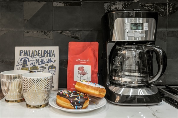 Good mornings start here. We’ve stocked the kitchen with delicious coffee and treats to begin your day.