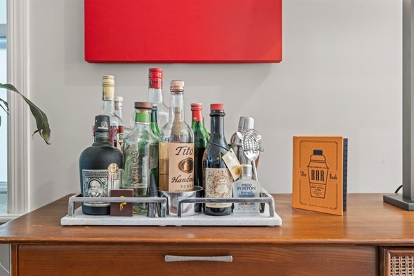 Feel free to stock the bar cart with your favorite drinks! (our bottles not included :))