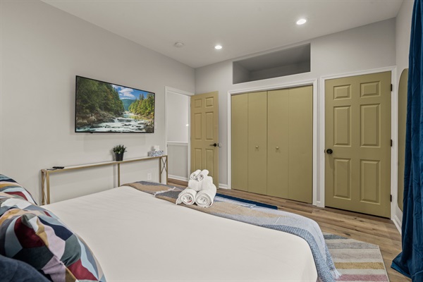 Spacious, bright, and thoughtfully designed — this inviting bedroom feels like a boutique hotel stay.