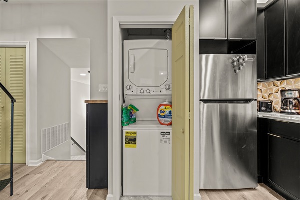 Enjoy the convenience of in-unit laundry, fully stocked with essentials to make longer stays effortless.