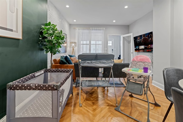 Traveling with little ones? You will love the thoughtfully provided baby gear, including a high chair and playpen, ensuring a comfortable and convenient stay for your family.